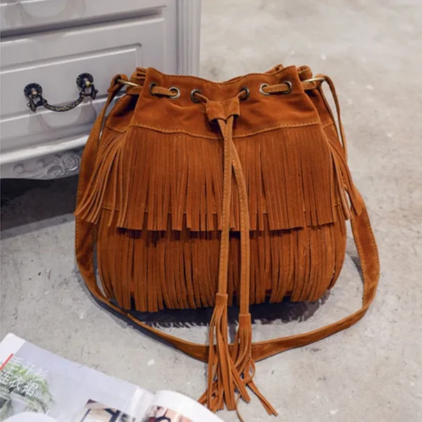 Faux Suede Fringed Bag