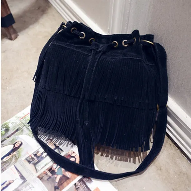 Faux Suede Fringed Bag