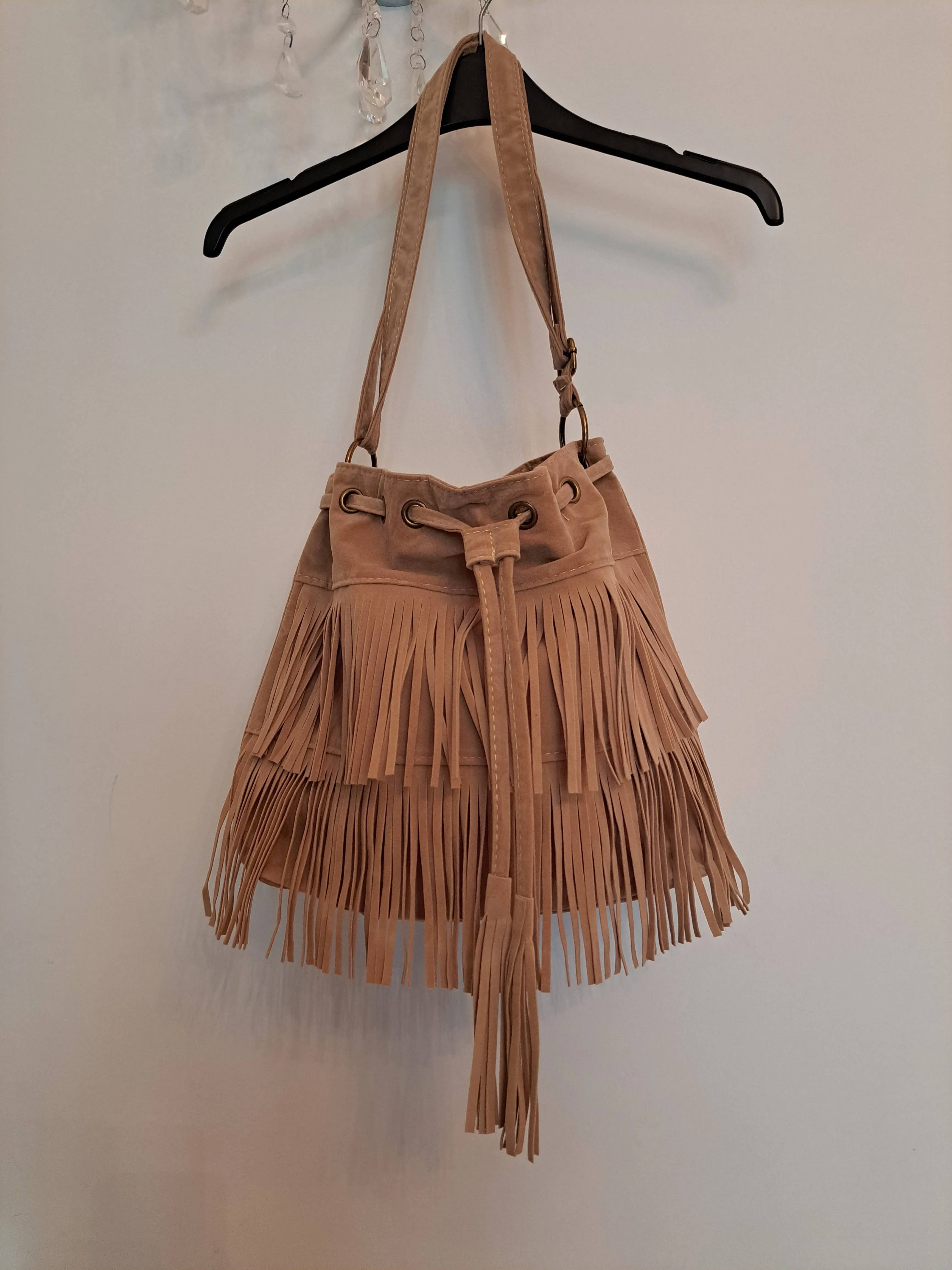 Faux Suede Fringed Bag