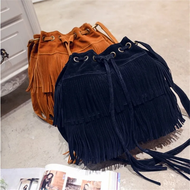 Faux Suede Fringed Bag