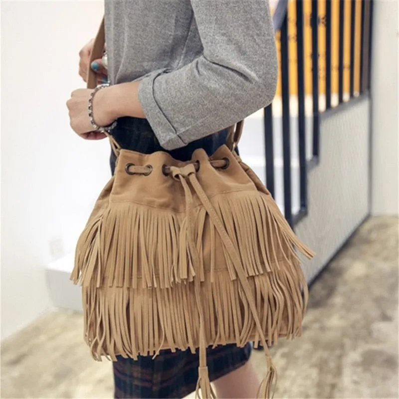 Faux Suede Fringed Bag