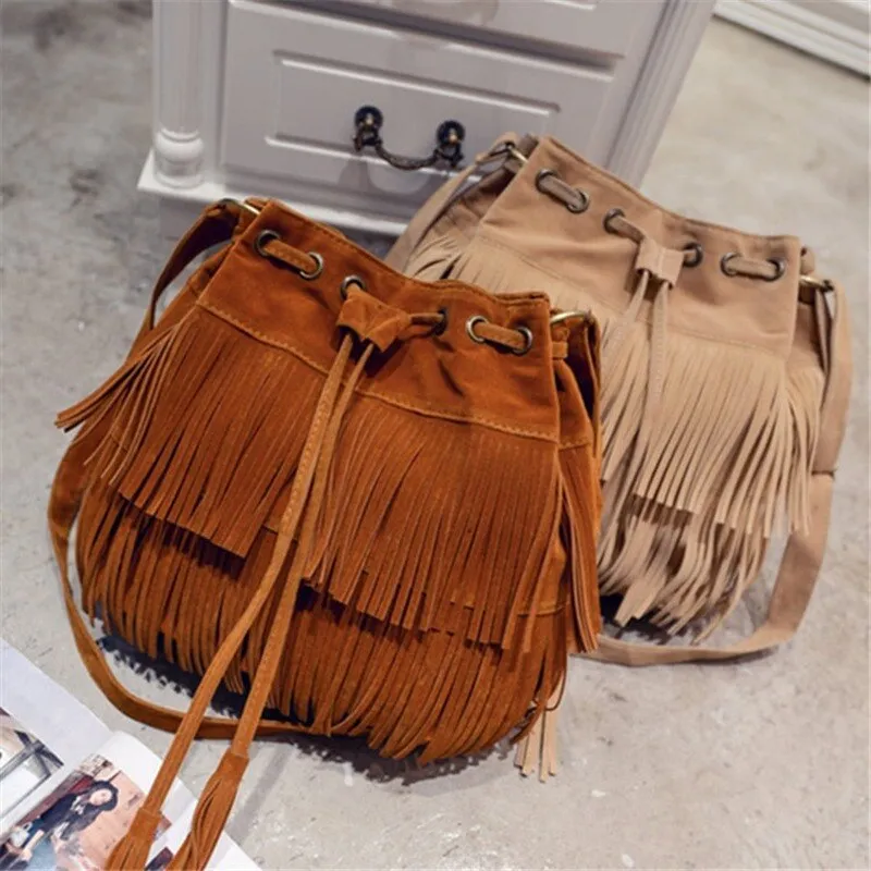 Faux Suede Fringed Bag