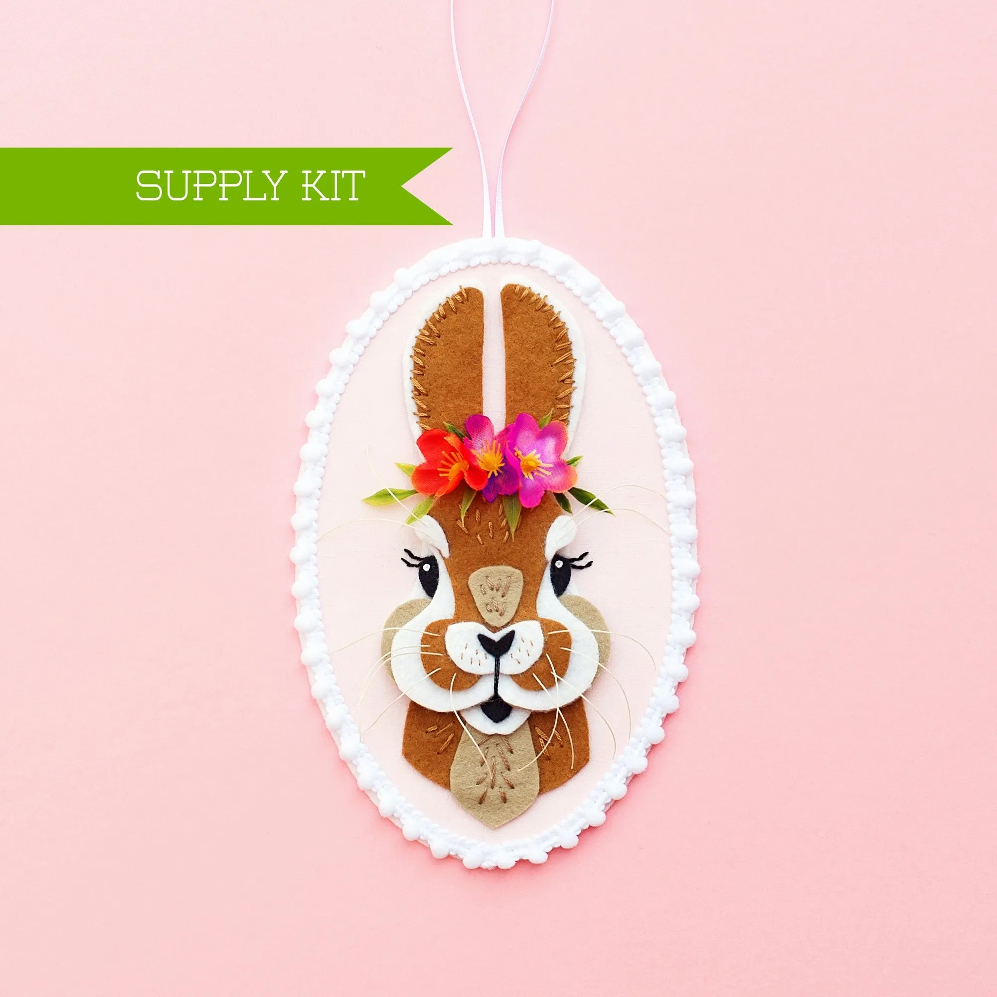 Flower Crown Bunny Wool Felt Ornament Supply Kit