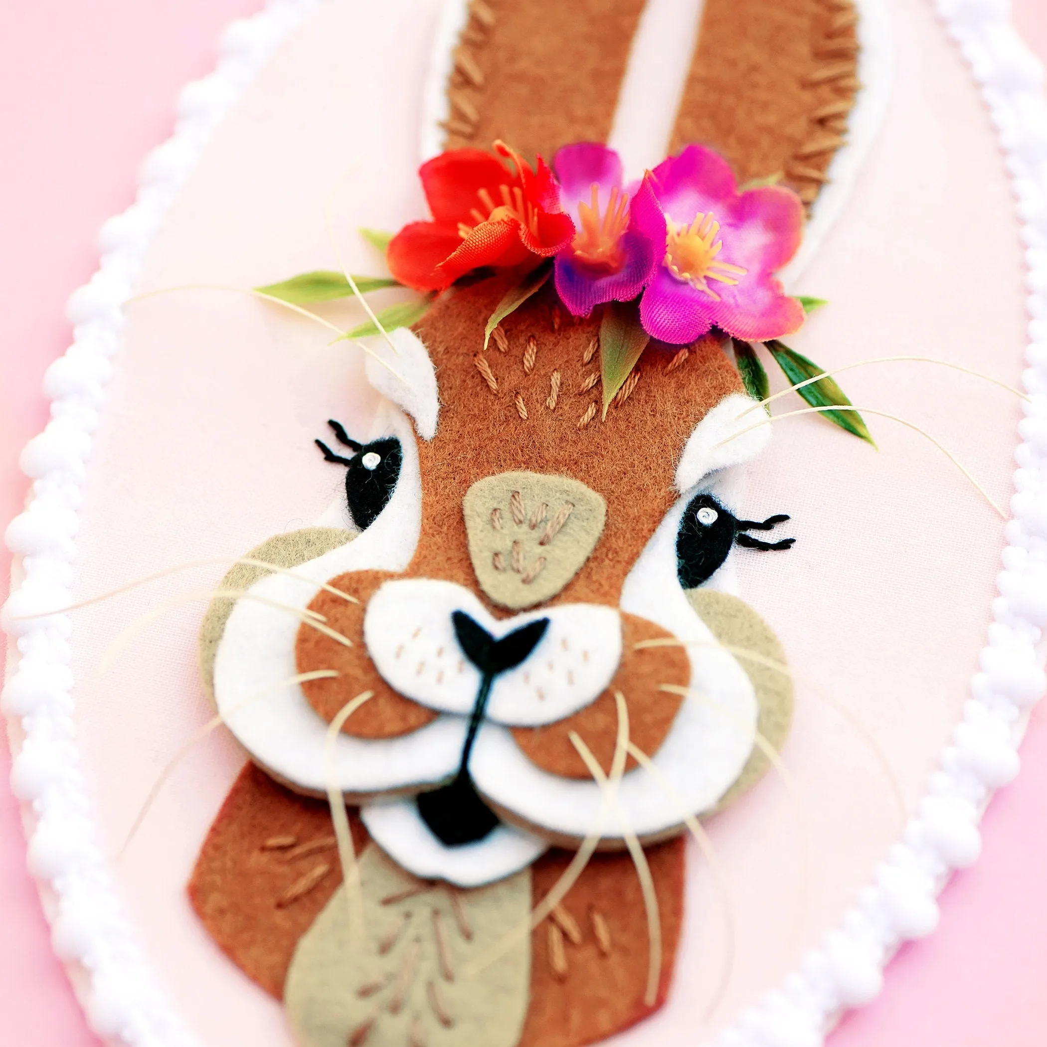 Flower Crown Bunny Wool Felt Ornament Supply Kit