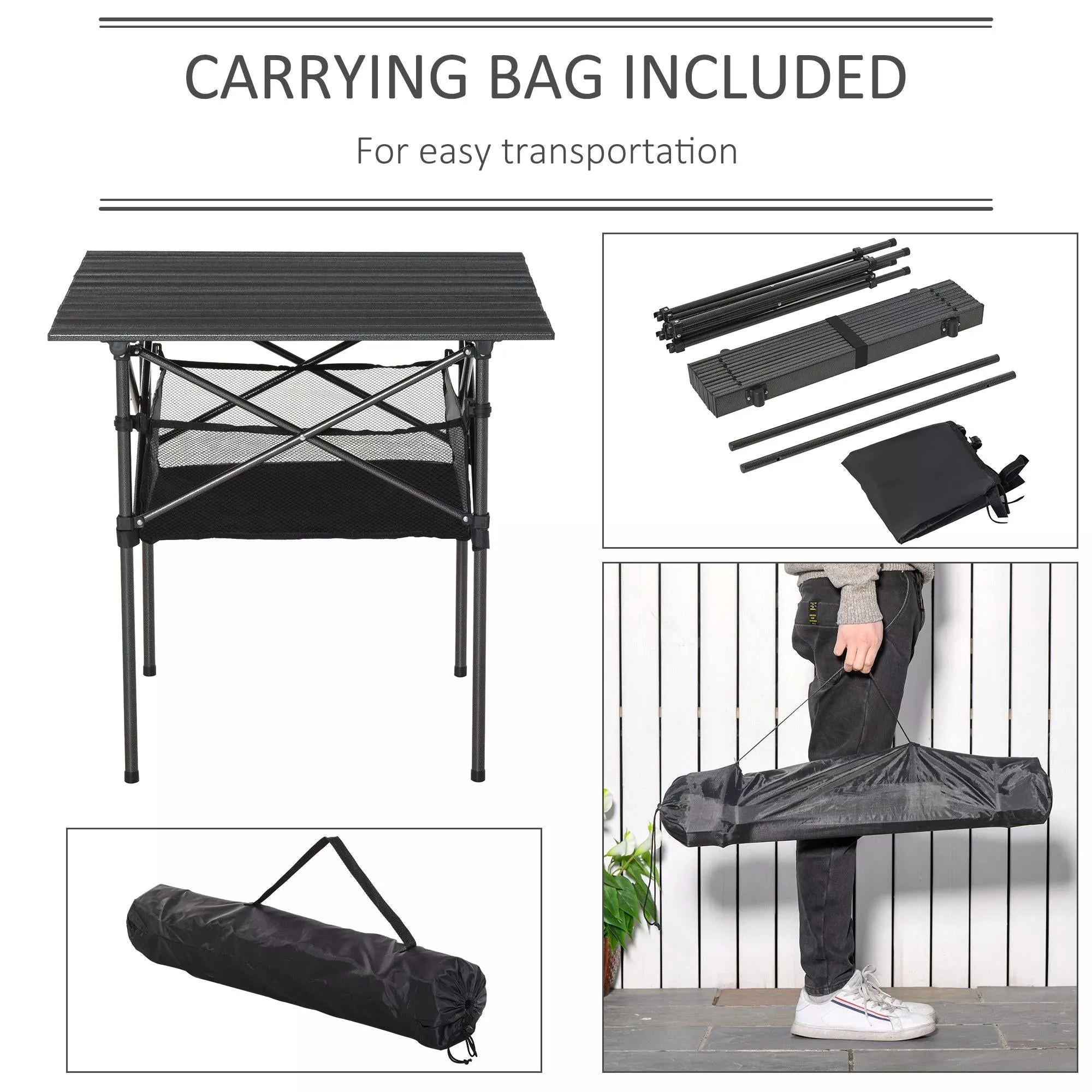 Folding Camping Table with Mesh Storage Bag Lightweight Aluminum Picnic Desk,Roll Up Tabletop with Carring Bag