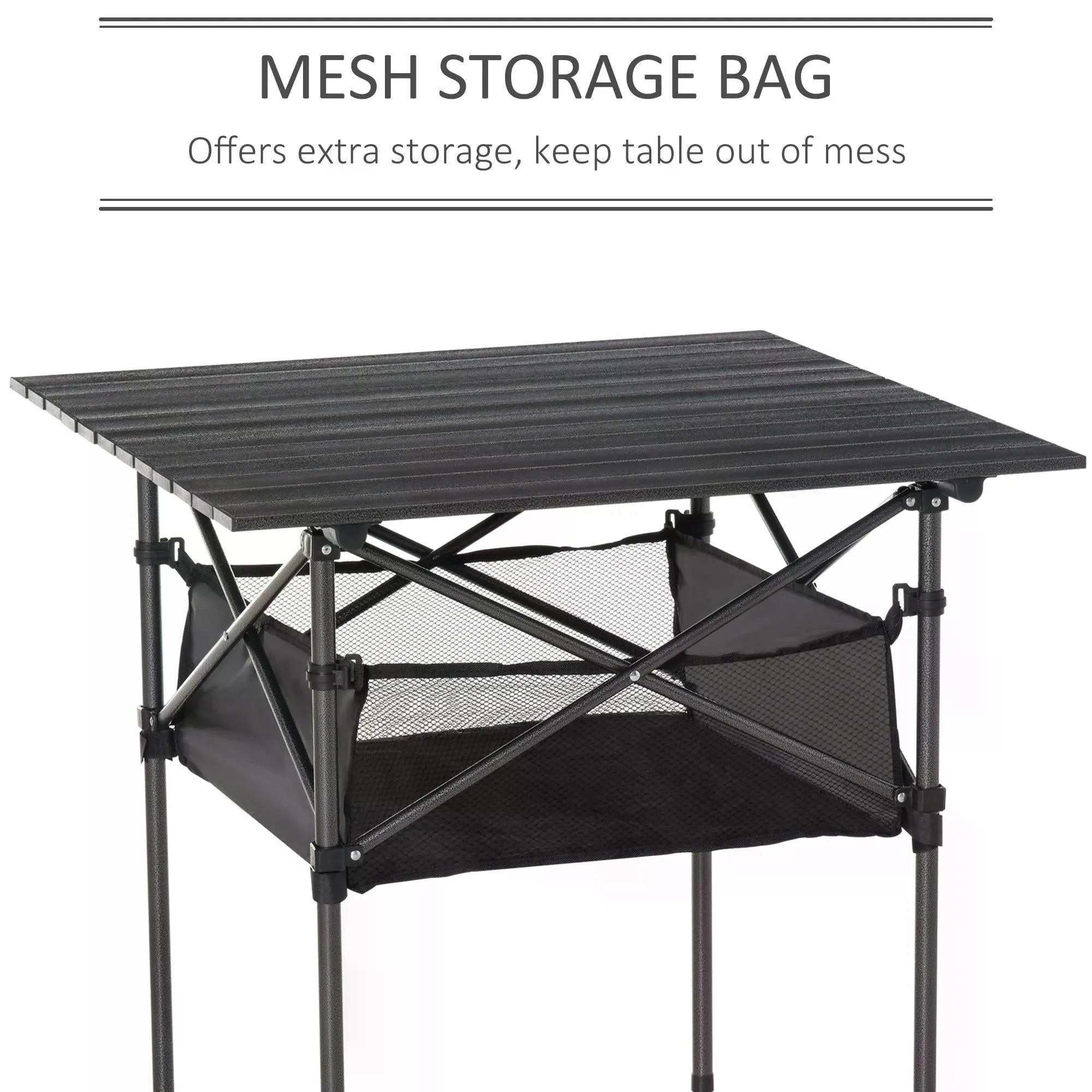 Folding Camping Table with Mesh Storage Bag Lightweight Aluminum Picnic Desk,Roll Up Tabletop with Carring Bag