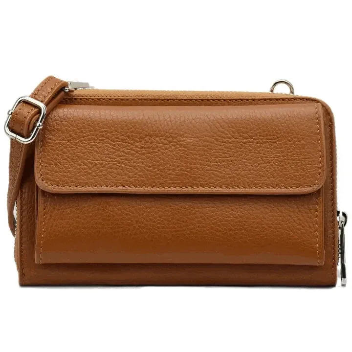 Genuine Leather Wallet Shoulder Bag-Brown