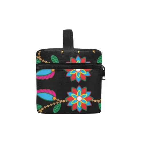 Geometric Floral Fall-Black Cosmetic Bag/Large