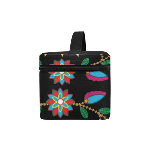 Geometric Floral Fall-Black Cosmetic Bag/Large