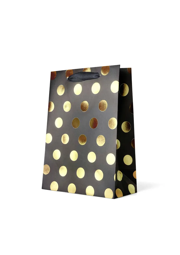 Gift Bag Premium Medium: Foiled Gold Spots on Black