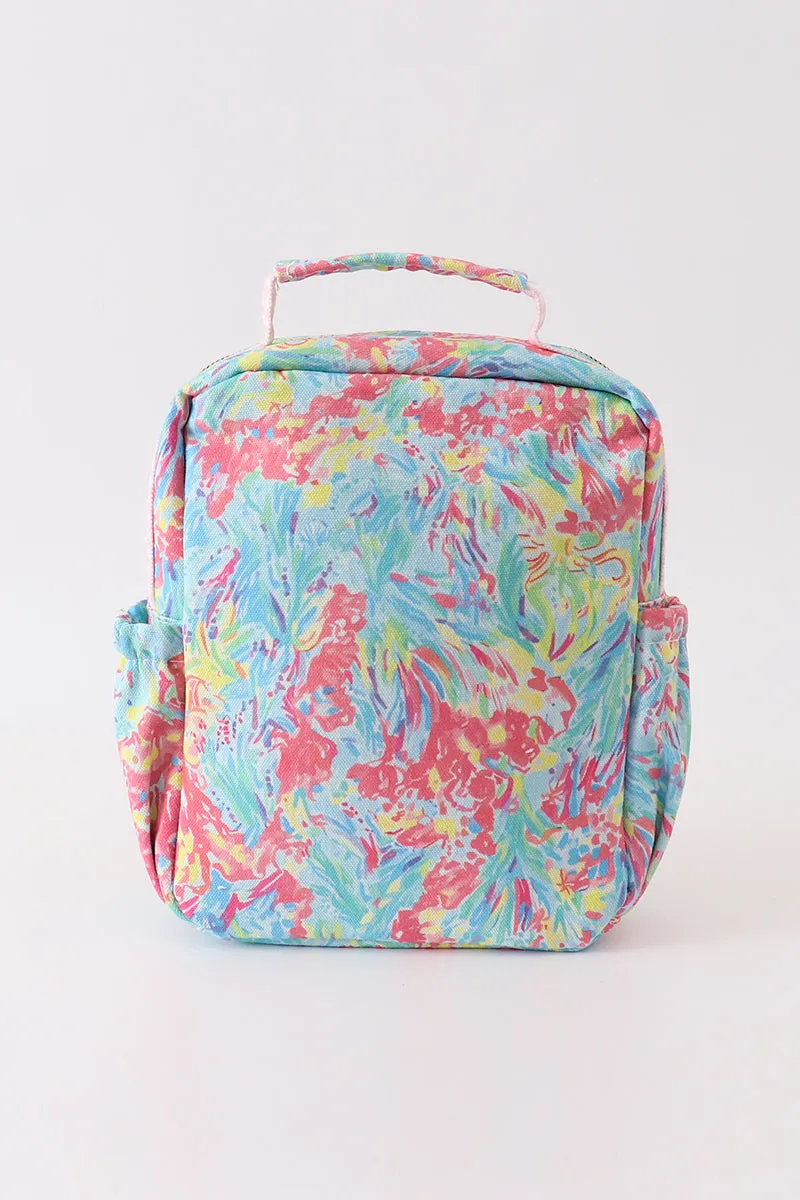 Green floral ruffle lunch bag