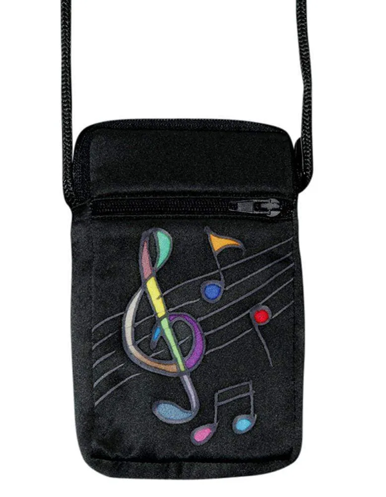 Hand-Painted Silk Cell Phone Mini-Purse - Music