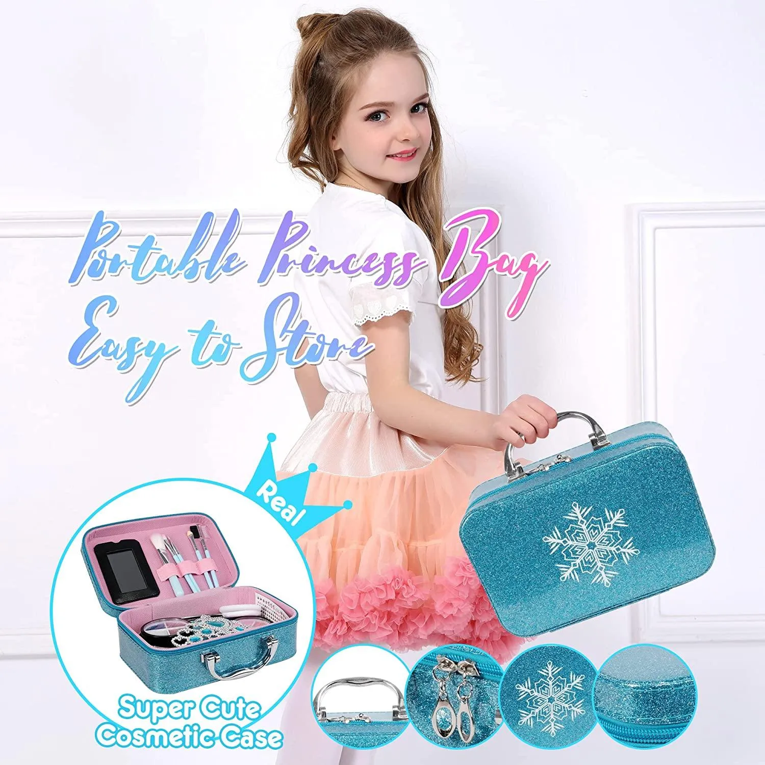 Kids Washable 21 Pcs Makeup Toy Set Girls Toys, 21 Pcs Makeup Toy Set, Christmas Birthday Gift, Blue