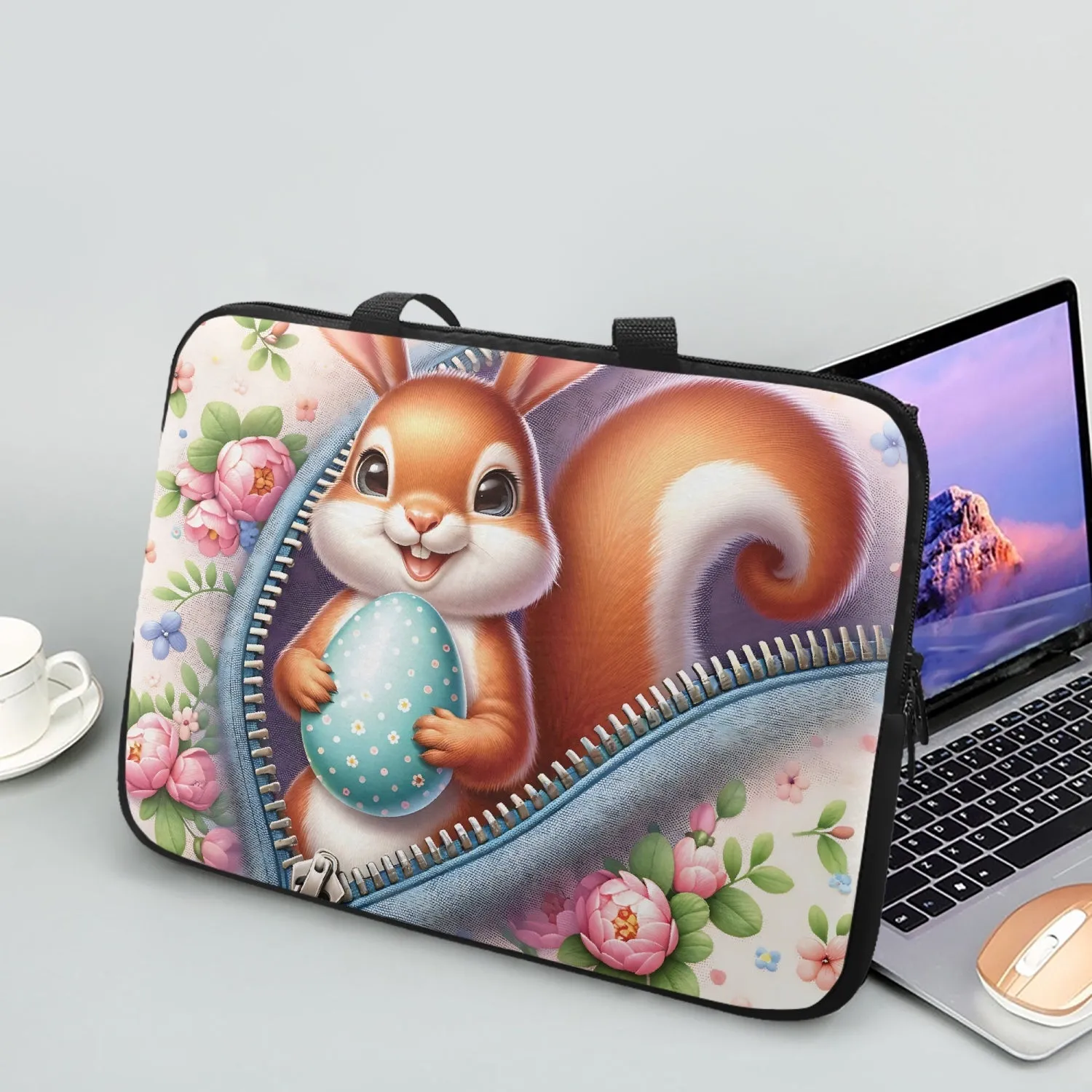 Laptop Sleeve with Handles - Easter - Squirrel with Bunny Ears