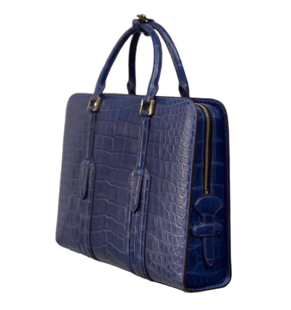 Large Genuine  Crocodile Briefcase, Luxury Crocodile Business Bag for Men Dark Blue