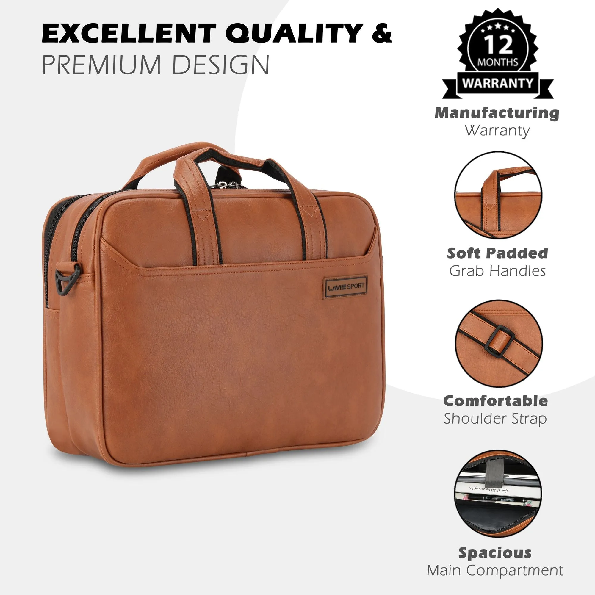 Lavie Sport 2 Compartments Executive Unisex Laptop Briefcase Bag Tan