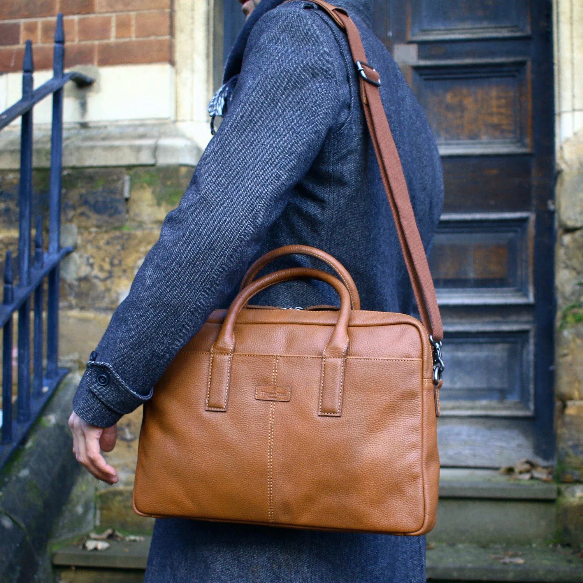 Leather Briefcase Bag Tan