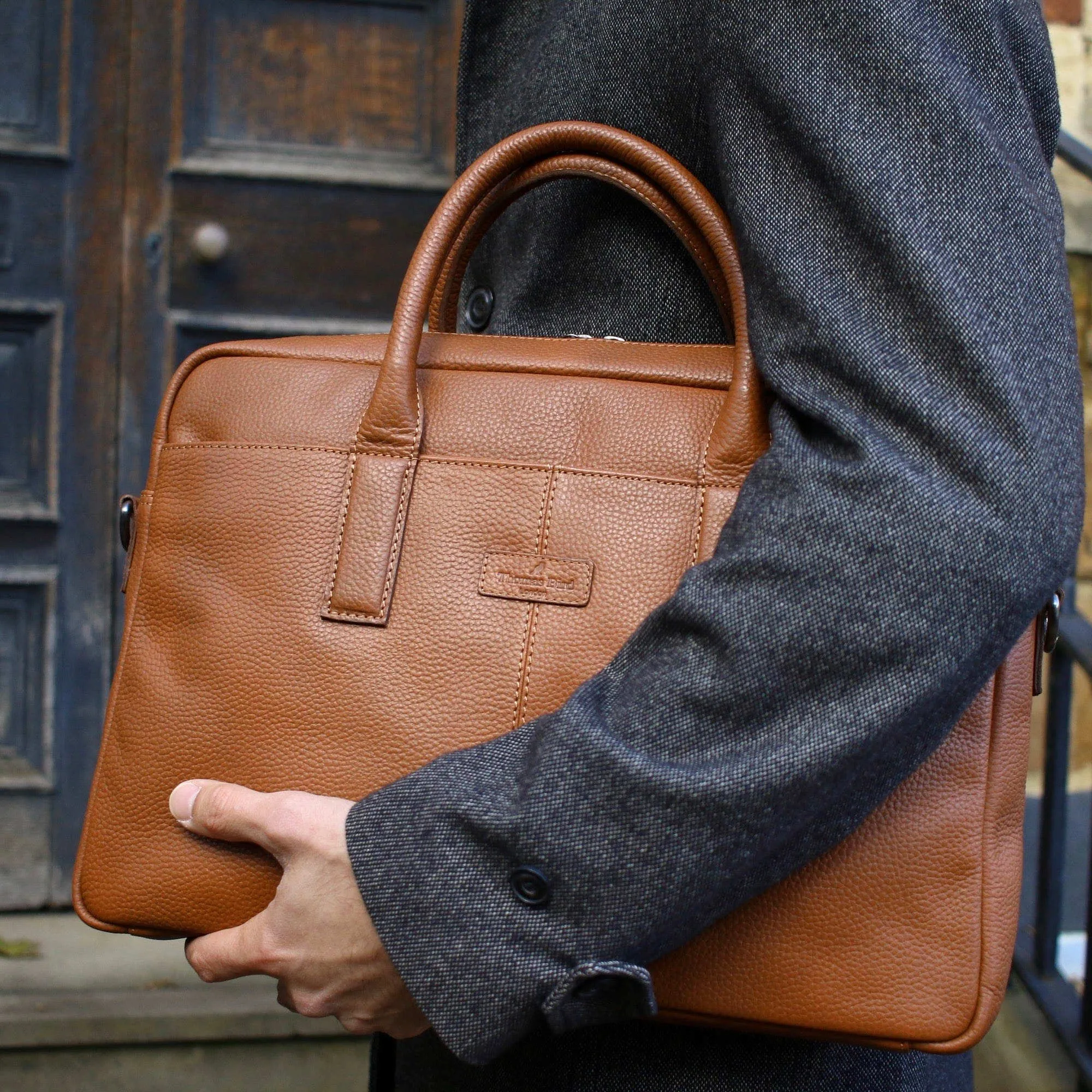 Leather Briefcase Bag Tan