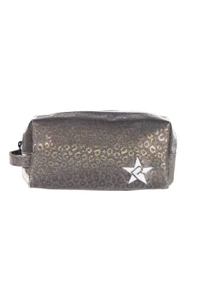 Leopard in Gunmetal Rebel Makeup Bag with White Zipper