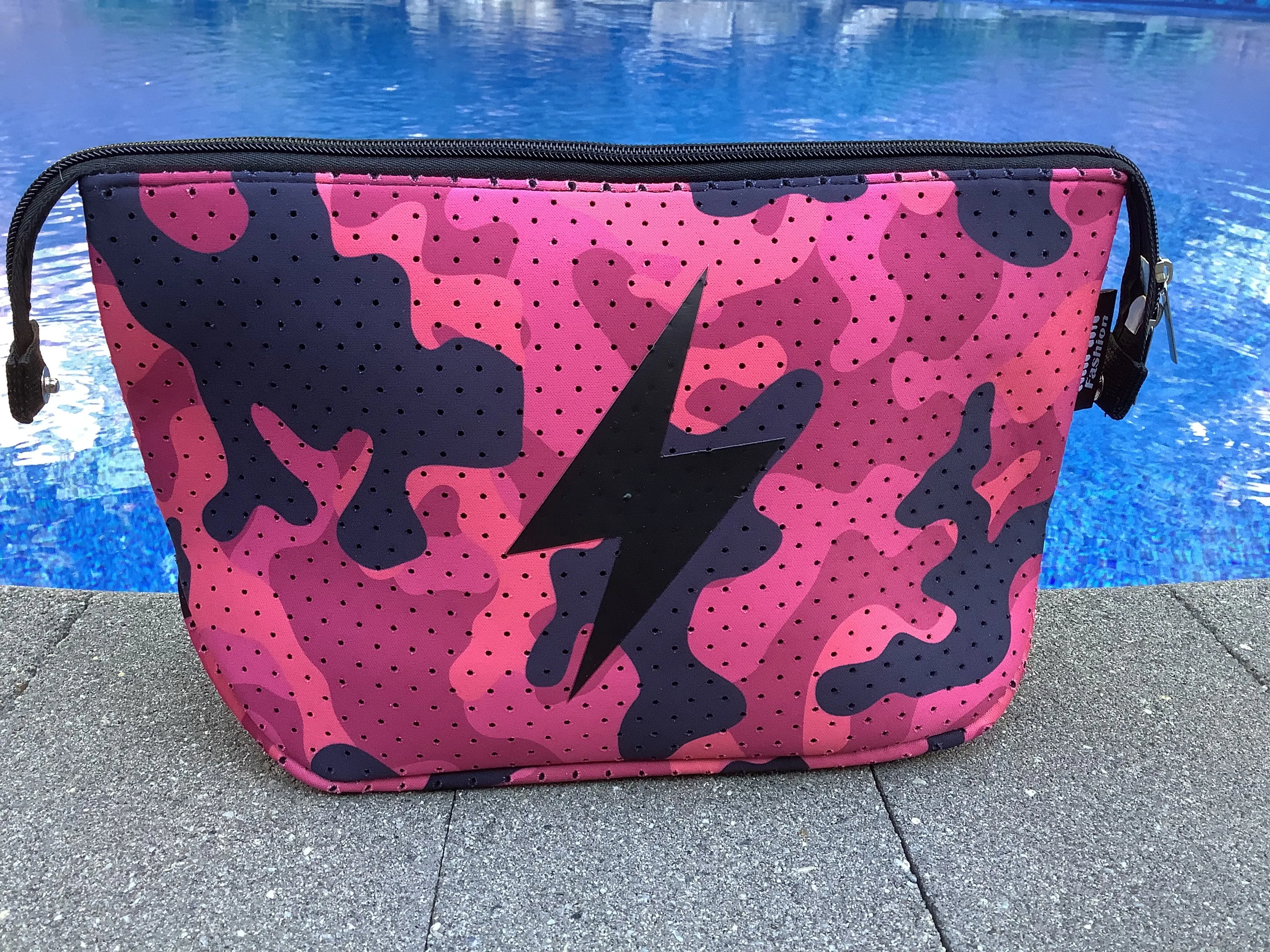 Lightening Bolt Red Camo Neoprene Cosmetic Case/Clutch