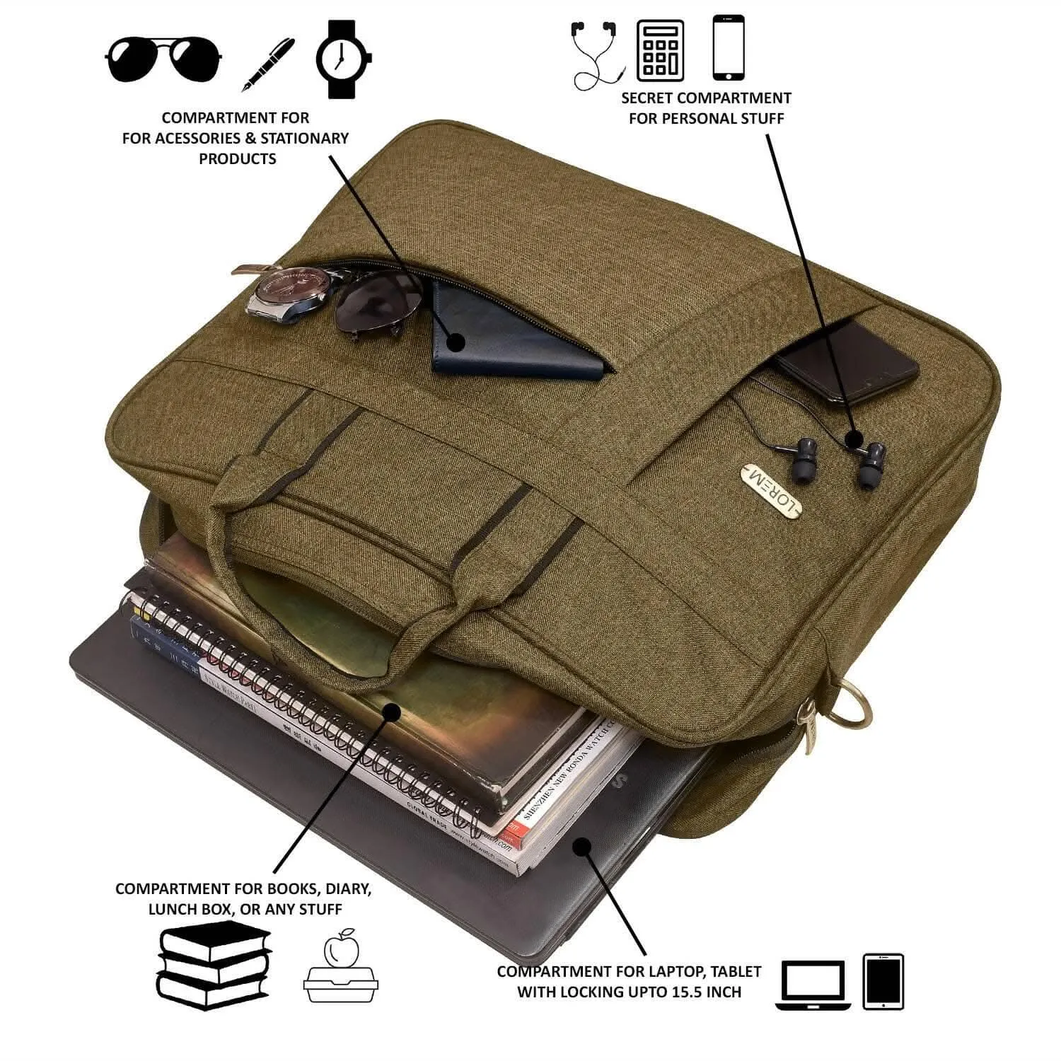 LOREM Khaki Color Linen 10L Messenger Bag For Men & Women (BG21)