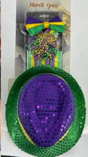 Mardi Gras Kit (Hat, Bow Tie, Suspenders, Beads)