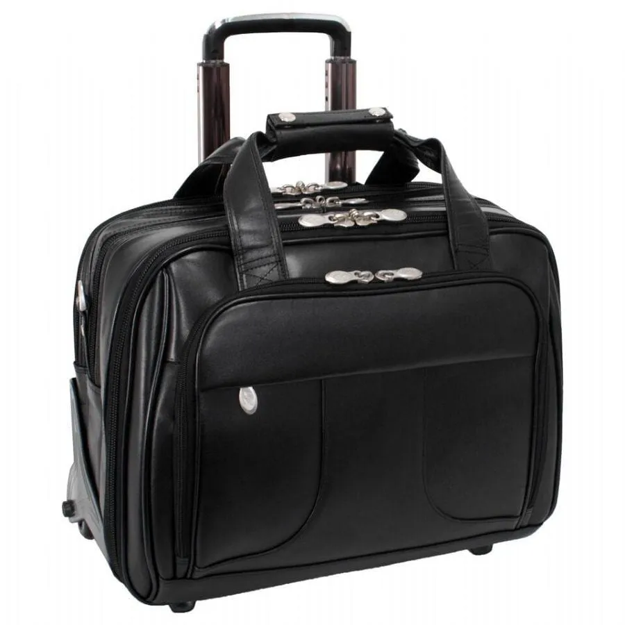 McKlein USA Chicago 15.6" Leather Patented Detachable Wheeled Laptop Overnight with Removable Briefcase Black