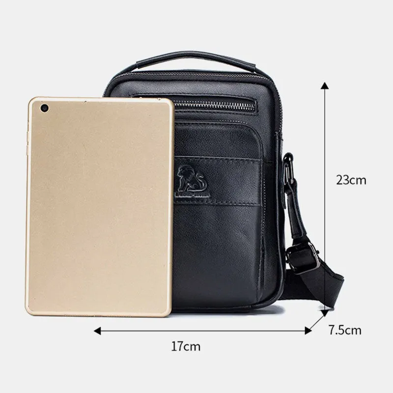 Men Genuine Leather Retro Business Casual Solid Color Cowhide Shoulder Bag Crossbody