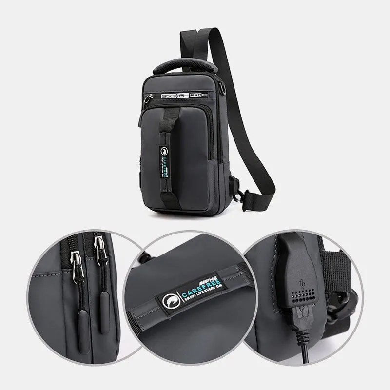 Men Nylon USB Charging Casual Outdoor Brief Chest Bag Shoulder Backpack