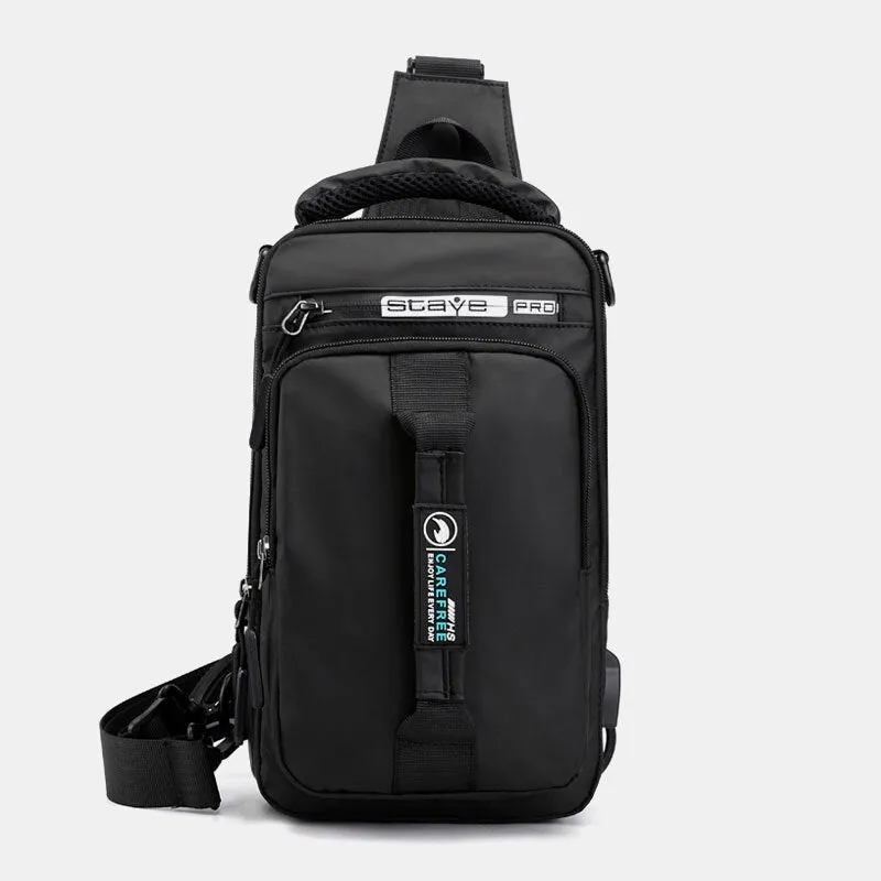 Men Nylon USB Charging Casual Outdoor Brief Chest Bag Shoulder Backpack