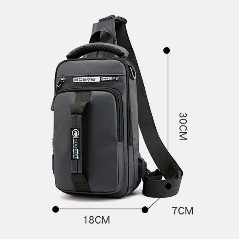 Men Nylon USB Charging Casual Outdoor Brief Chest Bag Shoulder Backpack