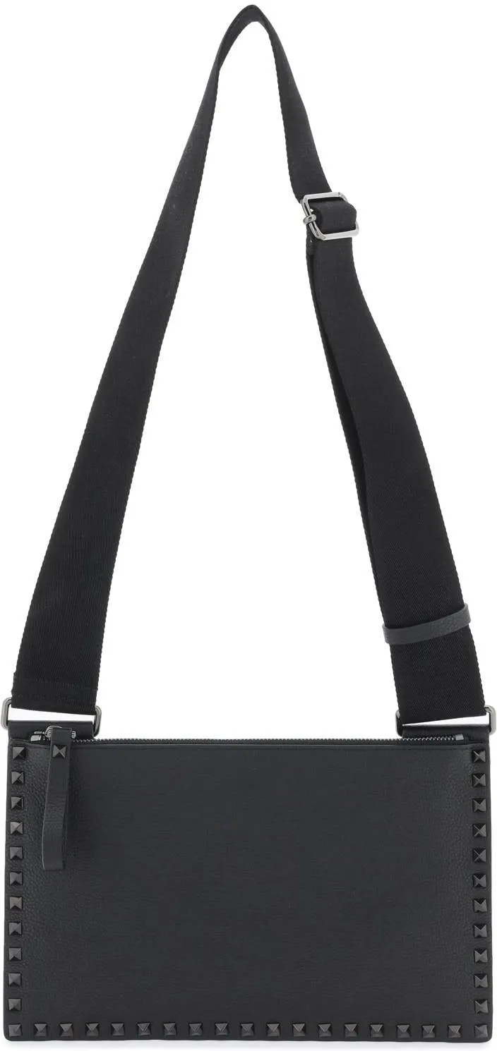 Men's Rockstud Flat Crossbody Bag in Black | 4Y2B0C42KSP