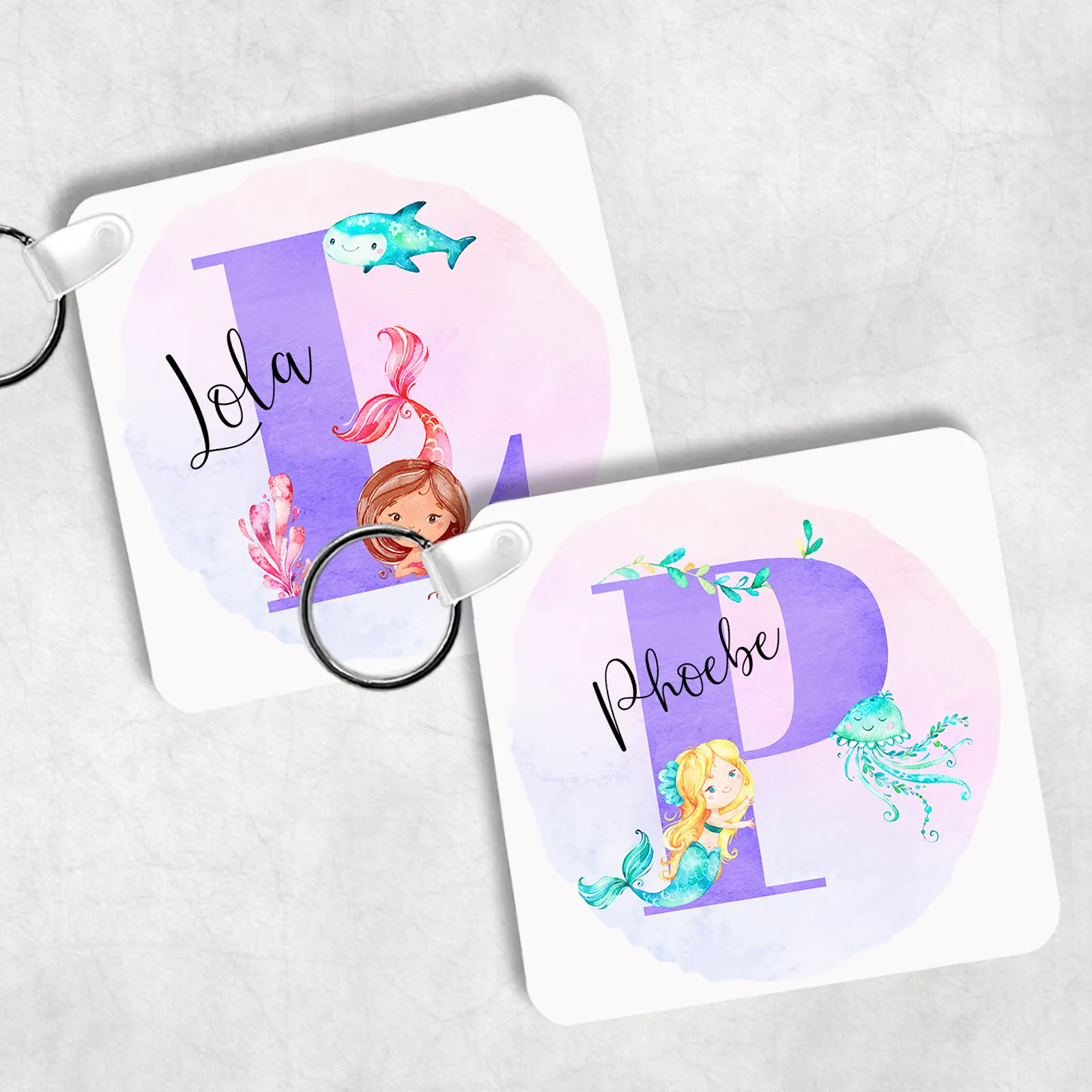 Mermaid Alphabet Personalised Keyring Bag Tag