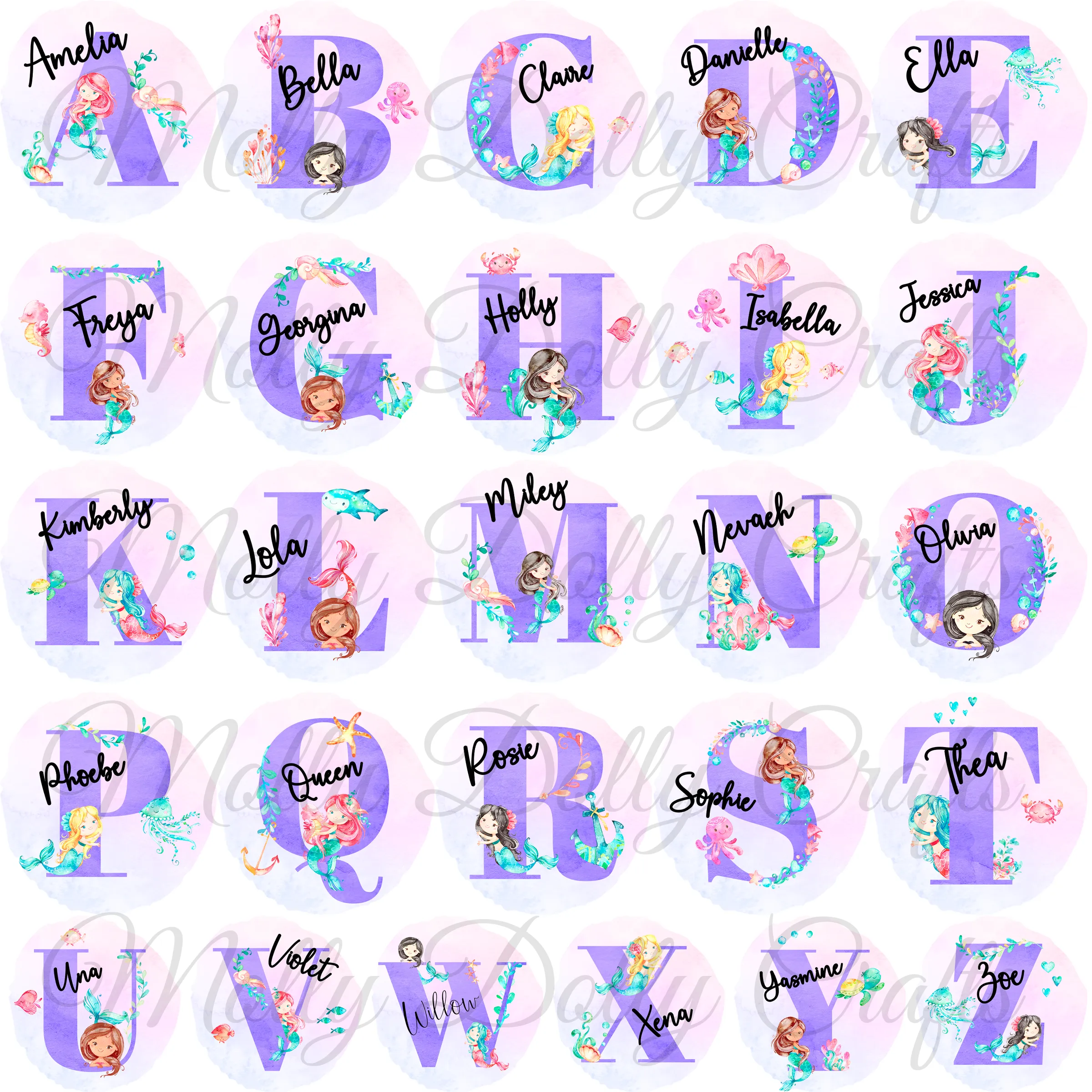 Mermaid Alphabet Personalised Keyring Bag Tag