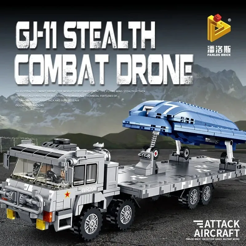 Military MOC Stealth Combat Drone Truck Bricks Toys