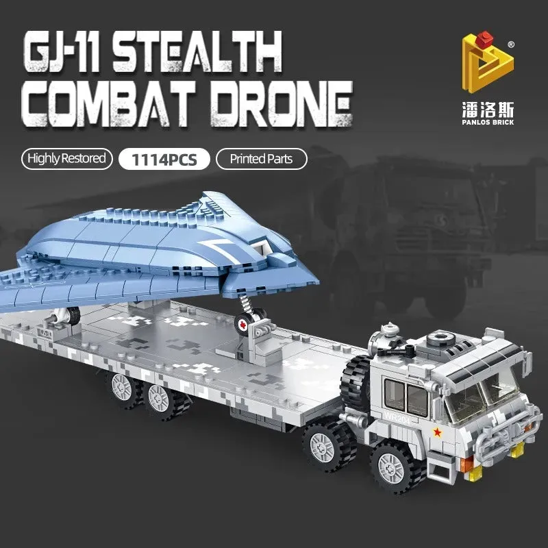 Military MOC Stealth Combat Drone Truck Bricks Toys