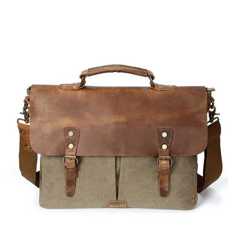 Mixed-Color Canvas Messenger Bag For Men