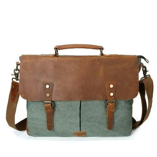 Mixed-Color Canvas Messenger Bag For Men