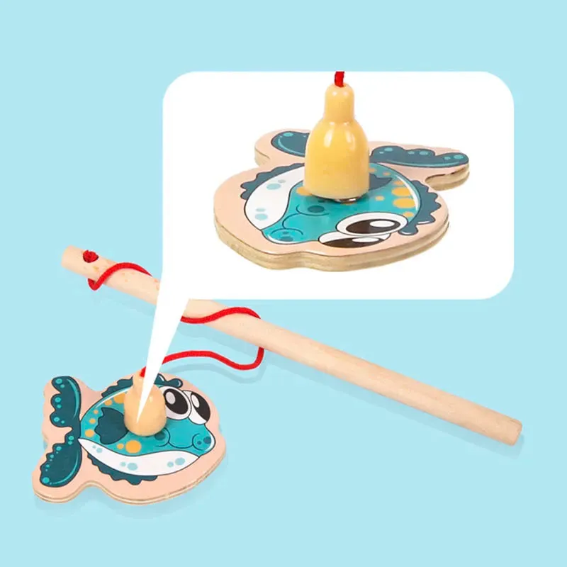 Montessori Wooden Magnetic Fishing Toys for Kids Cartoon Marine Life Cognition Fish Games Education Parent-Child Interactive Toy