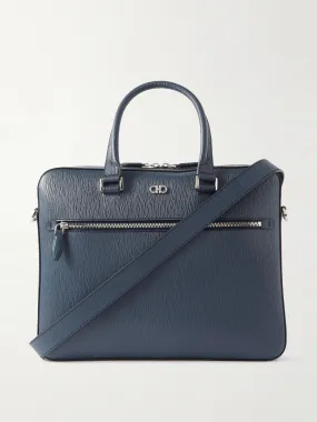 Navy textured-leather briefcase