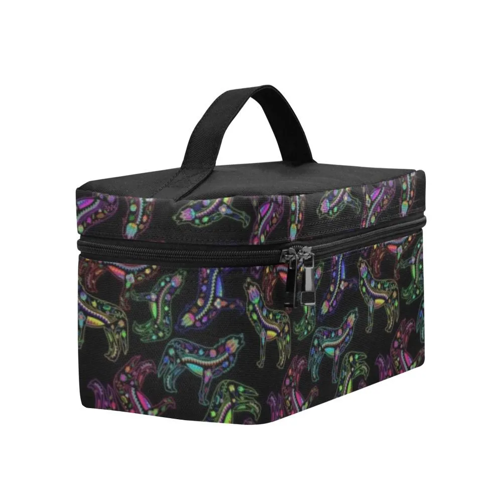 Neon Floral Wolves Cosmetic Bag/Large