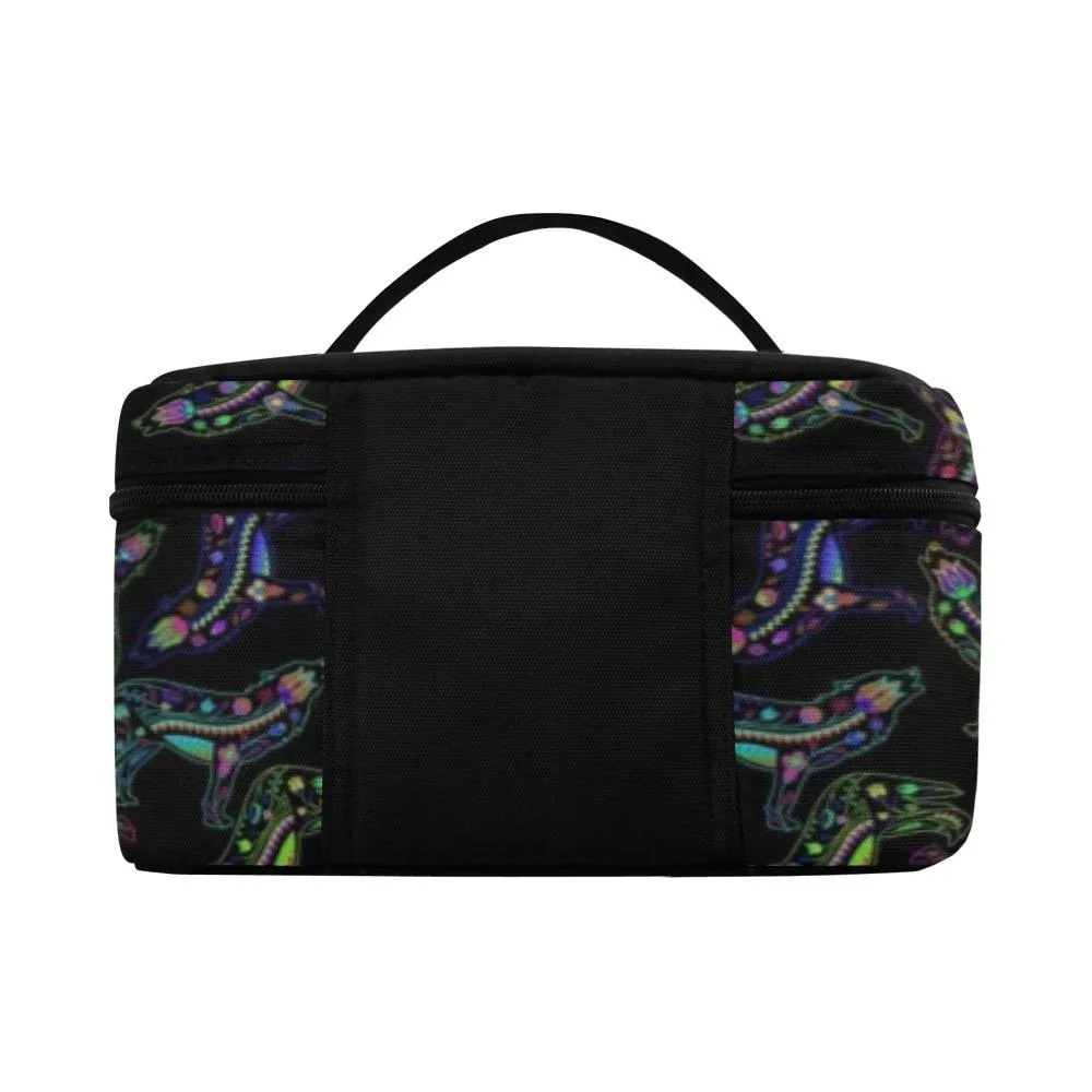 Neon Floral Wolves Cosmetic Bag/Large