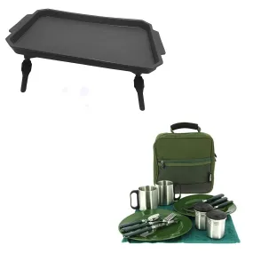 NGT Fishing Cutlery Set & BZS Black Bivvy Table Carp Fishing Camping With Cutlery Bag