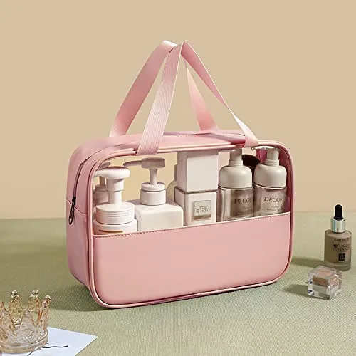 Niwlix Travel Makeup Pouch Set Toiletry Bag Cosmetic Organizer Bag for Women and Girls Toiletry Storage Kit Set of 3 - Pink