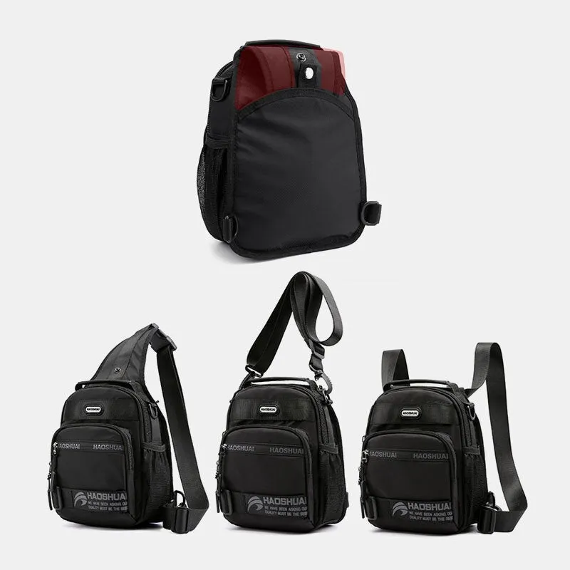 Nylon Waterproof Multifunction Casual Solid Color Backpack Crossbody Bag Chest For Male