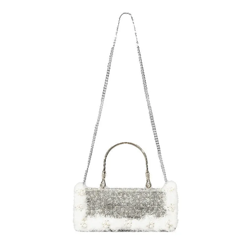 Ostrich Fur Pearl Rhinestone Bag