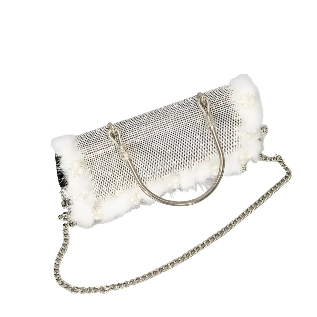 Ostrich Fur Pearl Rhinestone Bag