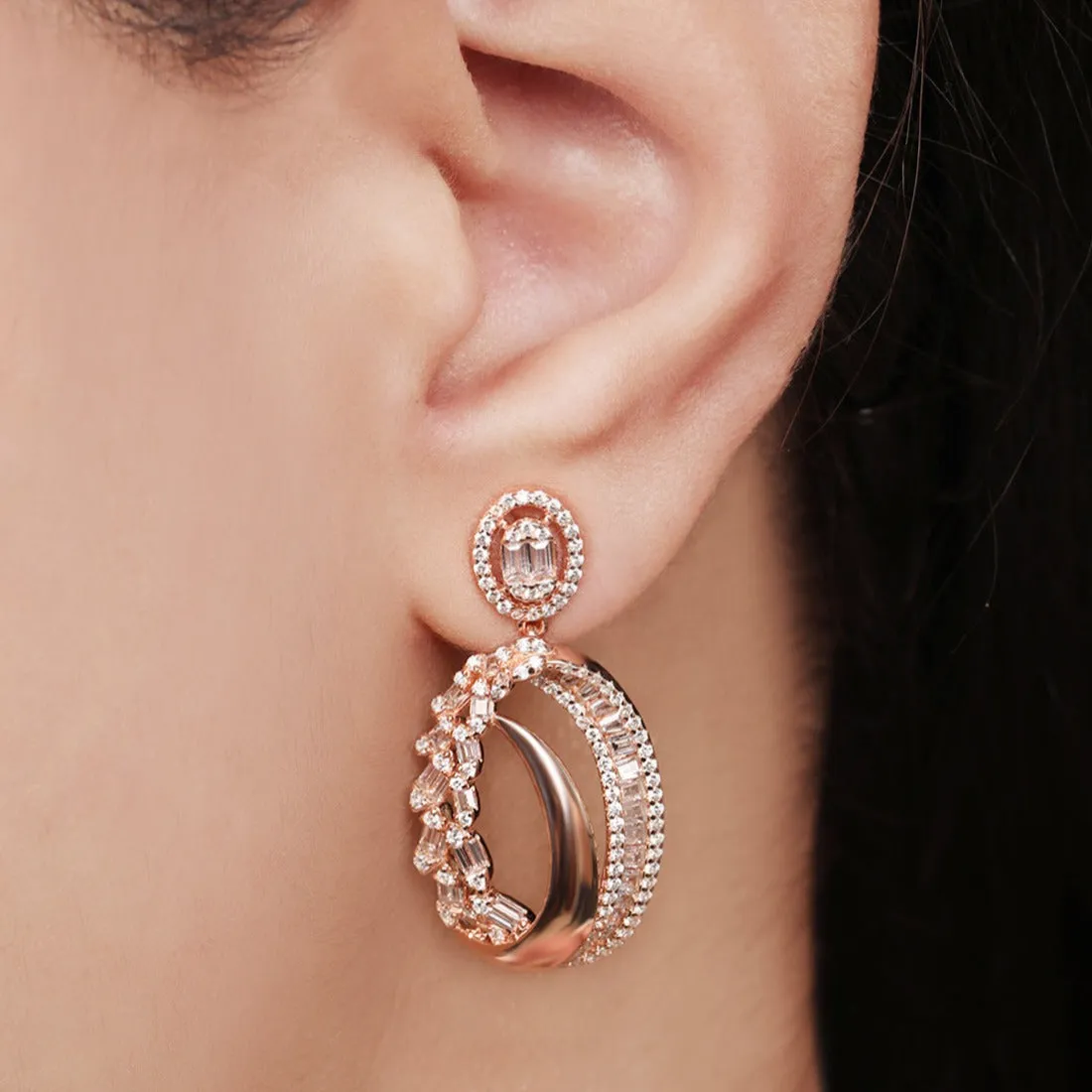 Oval Opulence 925 Sterling Silver Rose Gold-Plated Earring