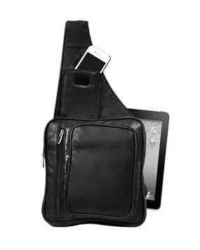 Patrick Cowhide Leather Black Sling Bag With Phone Holder