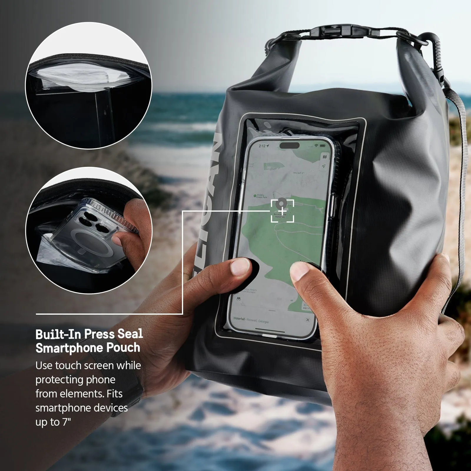 Pelican Marine Waterproof 5L Dry Bag (Stealth Black) - Phone Pouch